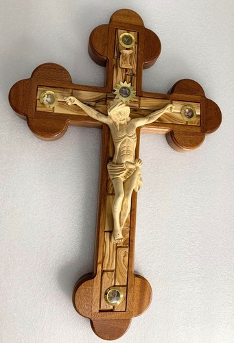 Olive wood cross carved - olive,